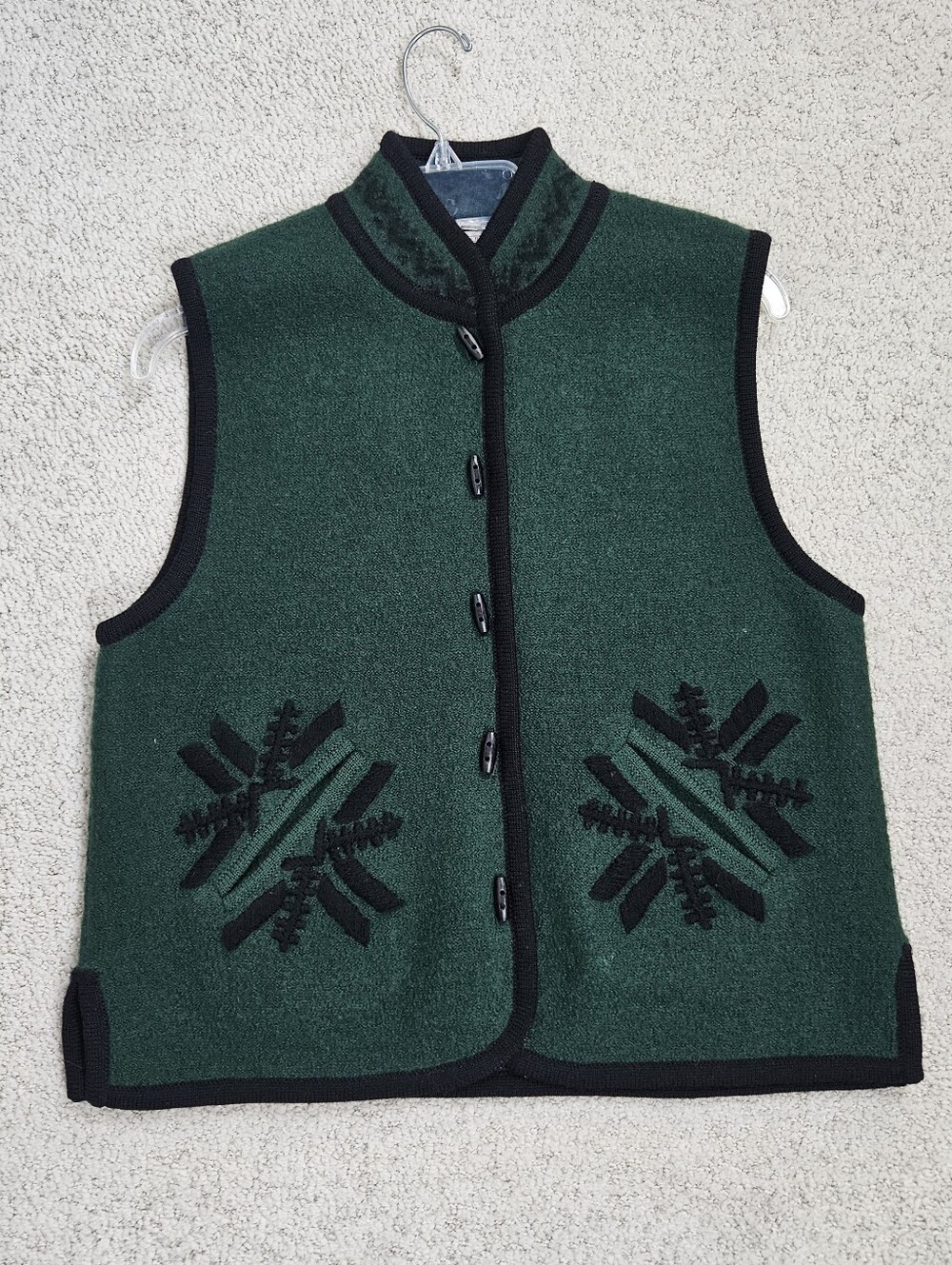 Vintage Wool Vest Womens Hunter Green Button Up Pockets M Natural Fiber FLAW